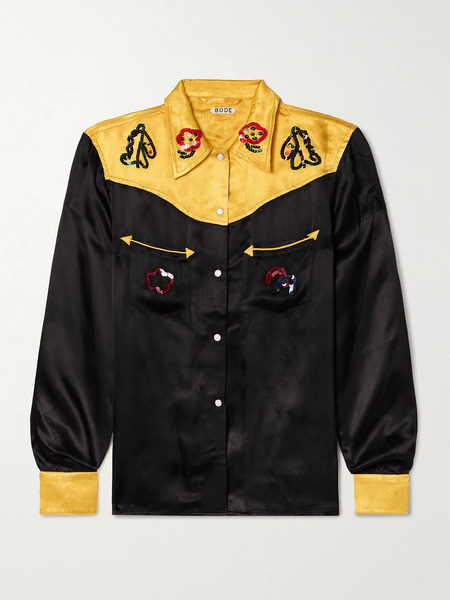  Bode Bode - Rodeo Sequin-embellished Satin Shirt - Black 