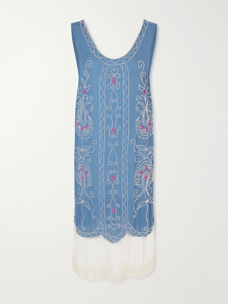  Bode Bode - Sea Flower Beaded Silk Dress - Blue 