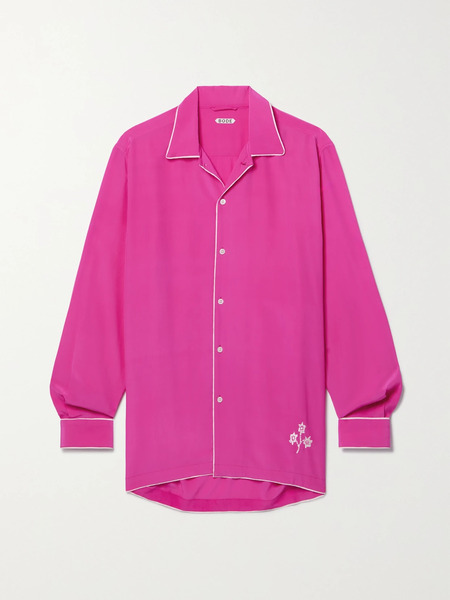  Bode Bode - Shadow Jasmine Piped Embroidered Silk Blouse - Fuchsia 