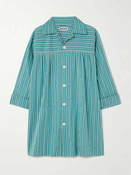  Bode Bode - Shore Stripe Quincy Cotton-blend Poplin Mini Shirt Dress - Blue 