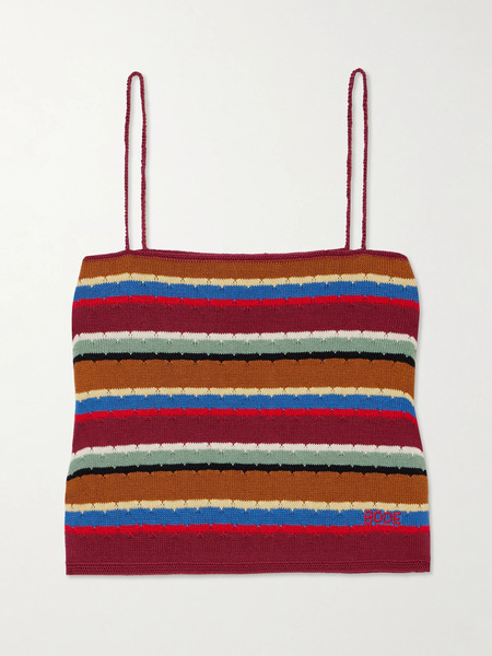  Bode Bode - Starkey Embroidered Striped Cotton Camisole - Brown 