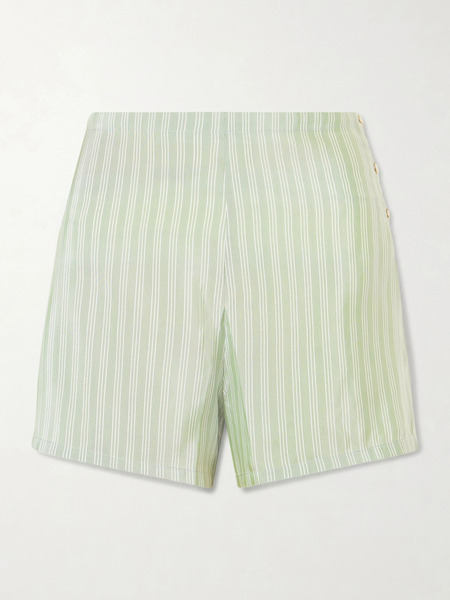  Bode Bode - Sylvan Striped Silk-satin Shorts - Sage Green 