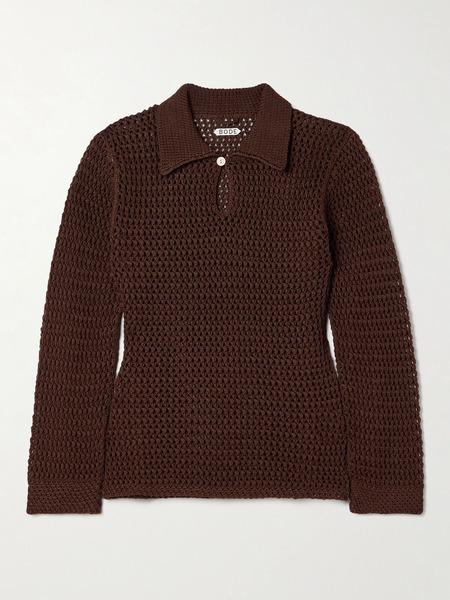  Bode Bode - Willows Crocheted Cotton Polo Shirt - Brown 