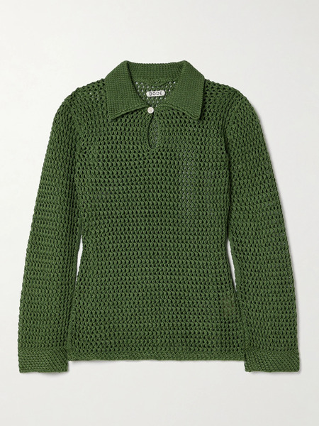  Bode Bode - Willows Crocheted Cotton Polo Shirt - Green 