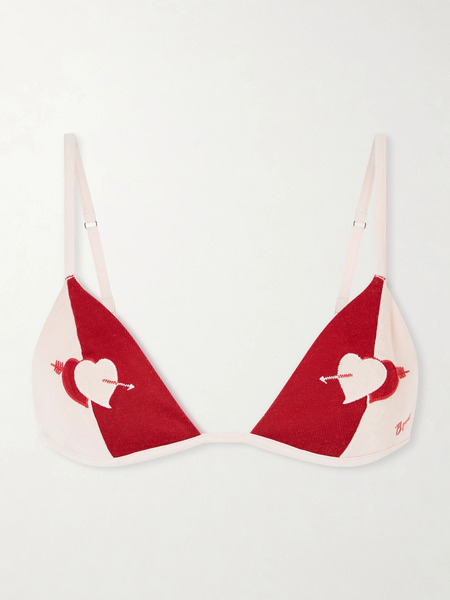  Bode Bode - Wonderland Two-tone Jacquard-knit Soft-cup Triangle Bra - Red 