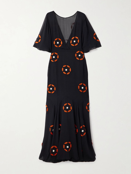  Bode Bode - Zoetrope Appliquéd Silk-chiffon Maxi Dress - Black 