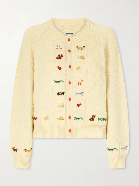  Bode Bode - Zoologist Embroidered Merino Wool And Alpaca-blend Cardigan - Pastel Yellow 