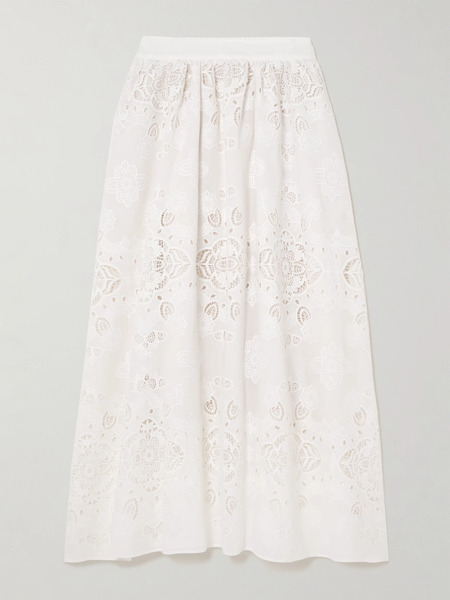  Borgo De Nor Borgo De Nor - Rhea Broderie Anglaise Poplin Midi Skirt - Ivory 