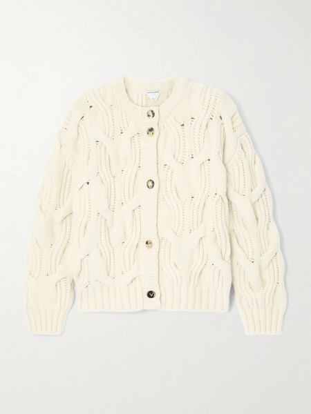  Bottega Veneta Bottega Veneta - Cropped Cable-knit Wool Cardigan - Cream 