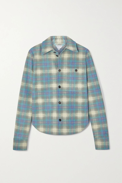  Bottega Veneta Bottega Veneta - Cropped Checked Leather Shirt - Blue 