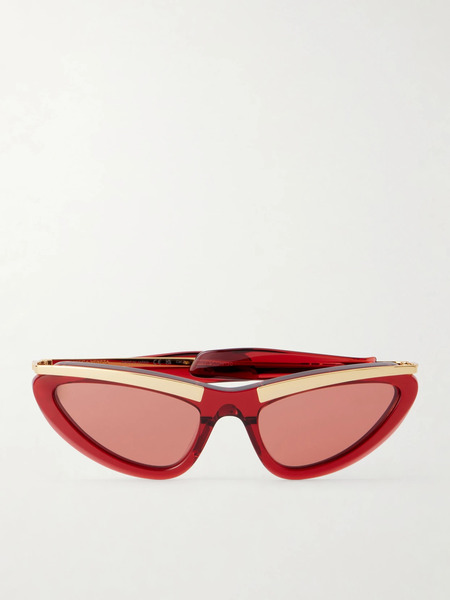  Bottega Veneta Eyewear Bottega Veneta Eyewear - Cat-eye Gold-tone And Acetate Sunglasses - Red 