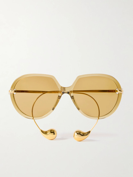  Bottega Veneta Eyewear Bottega Veneta Eyewear - Drop Round-frame Acetate And Gold-tone Sunglasses - Yellow 