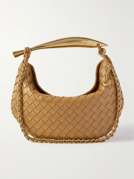  Bottega Veneta Bottega Veneta - Sardine Small Intrecciato Leather Shoulder Bag With Chain - Light Brown 