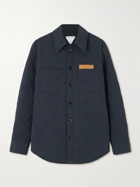  Bottega Veneta Bottega Veneta - Suede-trimmed Quilted Cotton-blend Shell Jacket - Blue 