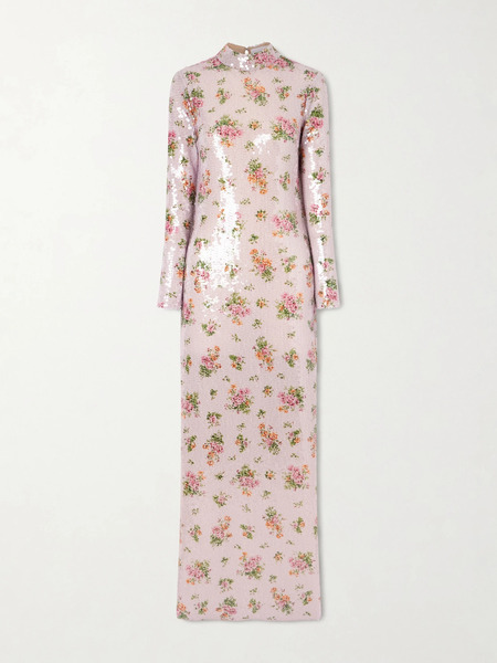  Brandon Maxwell Brandon Maxwell - Floral-print Sequined Crepe Gown - Blush 