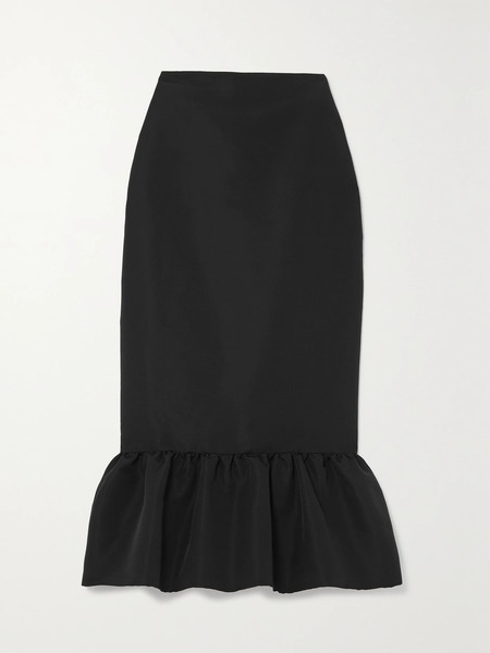 Brandon Maxwell Brandon Maxwell - Ruffled Silk-twill Midi Skirt - Black 