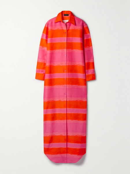  Brandon Maxwell Brandon Maxwell - Striped Cotton And Silk-blend Faille Maxi Shirt Dress - Pink 