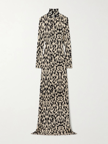  Brandon Maxwell Brandon Maxwell - The Camille Leopard-print Cashmere Turtleneck Maxi Dress - Leopard Print 