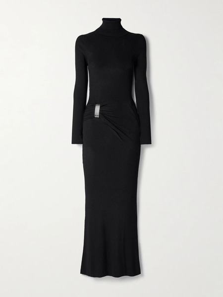  Brandon Maxwell Brandon Maxwell - The Lainey Embellished Gathered Ribbed-knit Maxi Dress - Black 