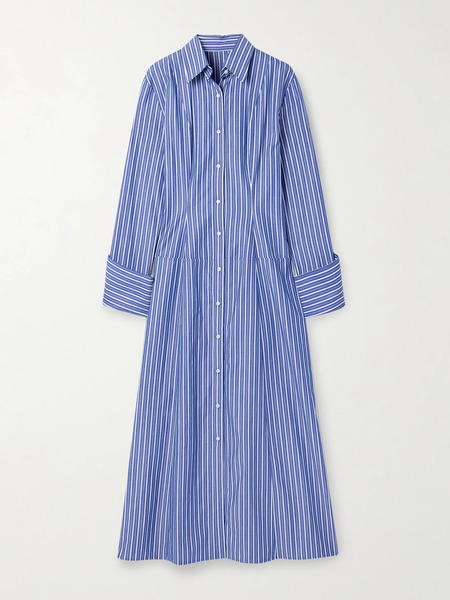  Brandon Maxwell Brandon Maxwell - The Sammy Striped Cotton-poplin Midi Shirt Dress - Navy 
