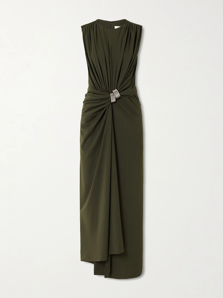  Brandon Maxwell Brandon Maxwell - The Serena Draped Embellished Jersey Gown - Army Green 