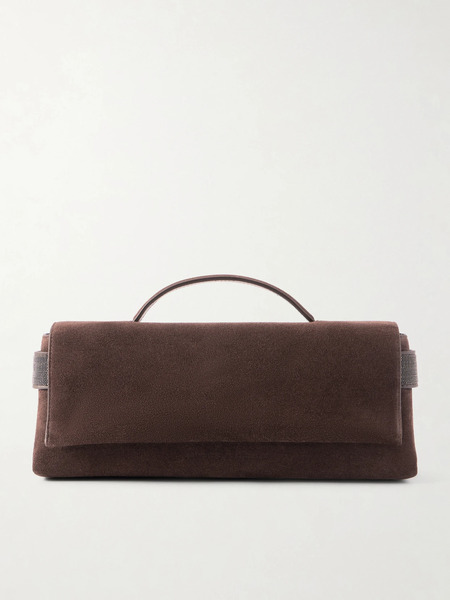  Brunello Cucinelli Brunello Cucinelli - Bead-detailed Suede Clutch - Chocolate 