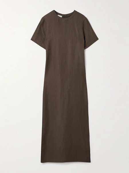  Brunello Cucinelli Brunello Cucinelli - Bead-embellised Twill Midi Dress - Brown 