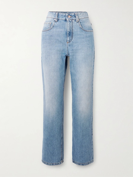  Brunello Cucinelli Brunello Cucinelli - Bead-embellished Cropped Straight-leg Jeans - Light Denim 