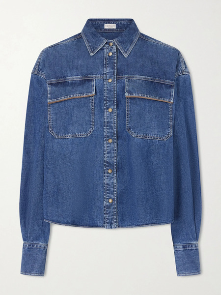  Brunello Cucinelli Brunello Cucinelli - Bead-embellished Denim Shirt - Light Denim 
