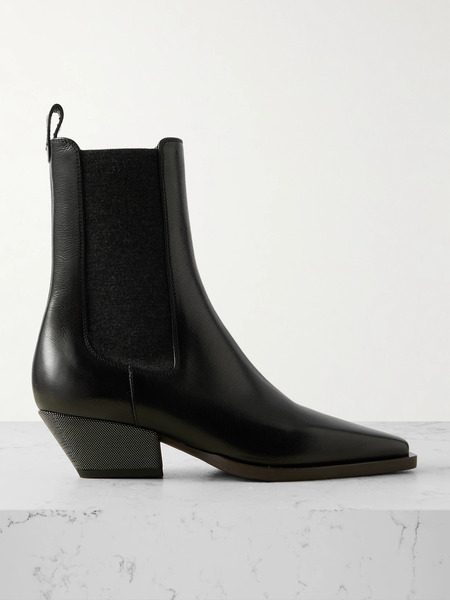  Brunello Cucinelli Brunello Cucinelli - Bead-embellished Leather Ankle Boots - Black 