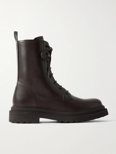  Brunello Cucinelli Brunello Cucinelli - Bead-embellished Leather Ankle Boots - Dark Brown 