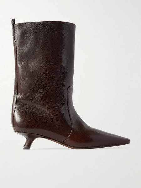  Brunello Cucinelli Brunello Cucinelli - Bead-embellished Leather Ankle Boots - Dark Brown 