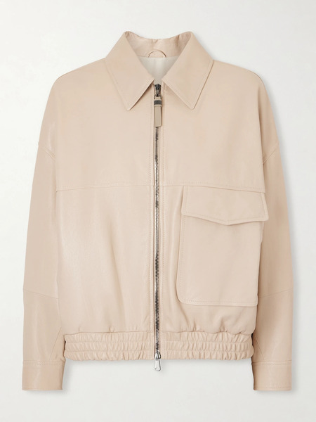  Brunello Cucinelli Brunello Cucinelli - Bead-embellished Leather Jacket - Beige 