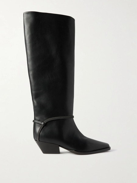  Brunello Cucinelli Brunello Cucinelli - Bead-embellished Leather Knee Boots - Black 