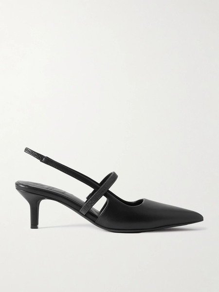  Brunello Cucinelli Brunello Cucinelli - Bead-embellished Leather Slingback Pumps - Black 
