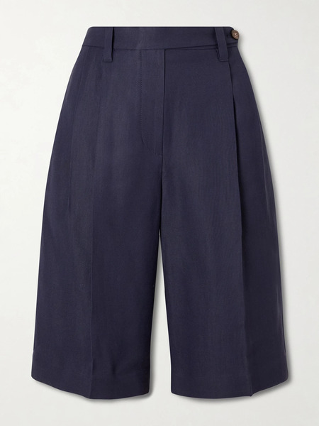  Brunello Cucinelli Brunello Cucinelli - Bead-embellished Pleated Twill Shorts - Navy 