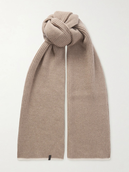  Brunello Cucinelli Brunello Cucinelli - Bead-embellished Ribbed Cashmere Scarf - Taupe 