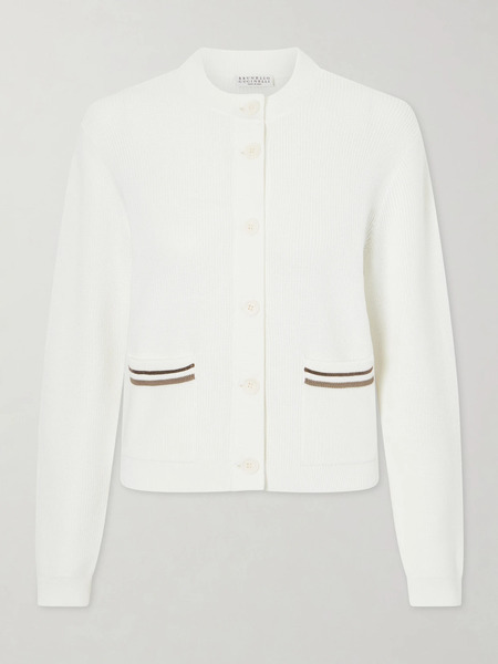  Brunello Cucinelli Brunello Cucinelli - Bead-embellished Ribbed Cotton Cardigan - White 