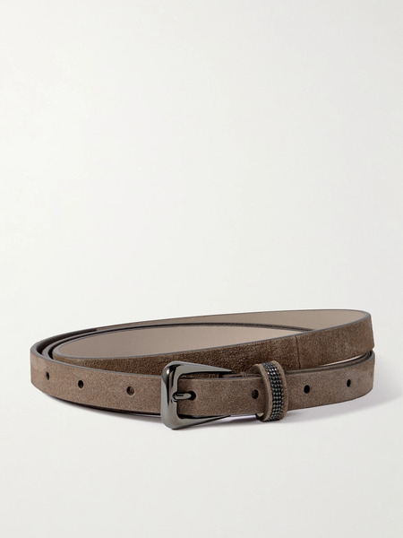  Brunello Cucinelli Brunello Cucinelli - Bead-embellished Suede Belt - Dark Brown 