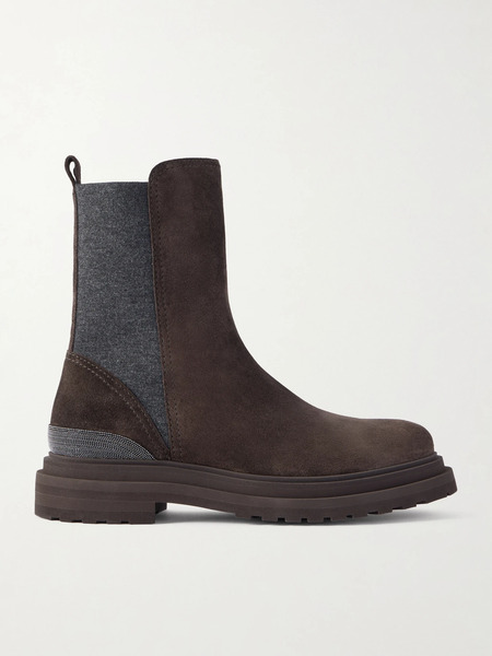  Brunello Cucinelli Brunello Cucinelli - Bead-embellished Suede Chelsea Boots - Dark Brown 
