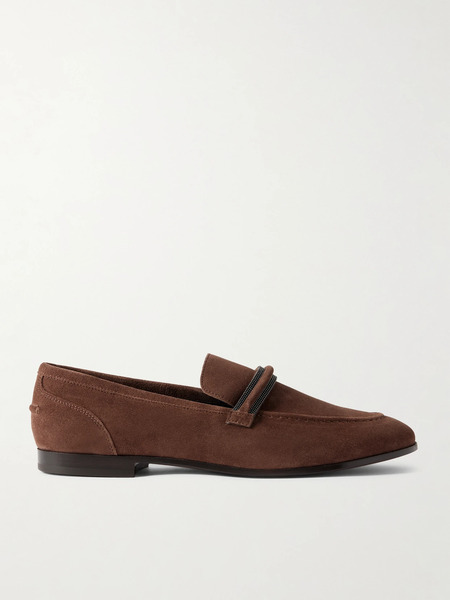  Brunello Cucinelli Brunello Cucinelli - Bead-embellished Suede Loafers - Burgundy 