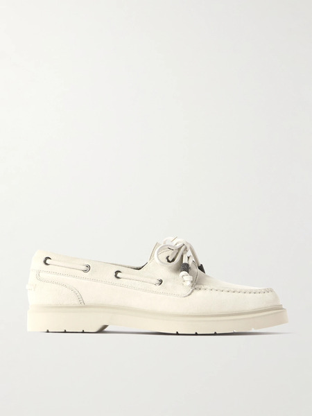  Brunello Cucinelli Brunello Cucinelli - Bead-embellished Suede Loafers - Cream 