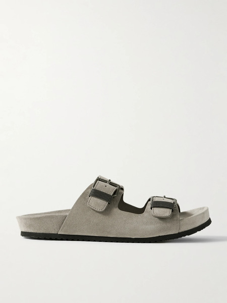  Brunello Cucinelli Brunello Cucinelli - Bead-embellished Suede Sandals - Gray 