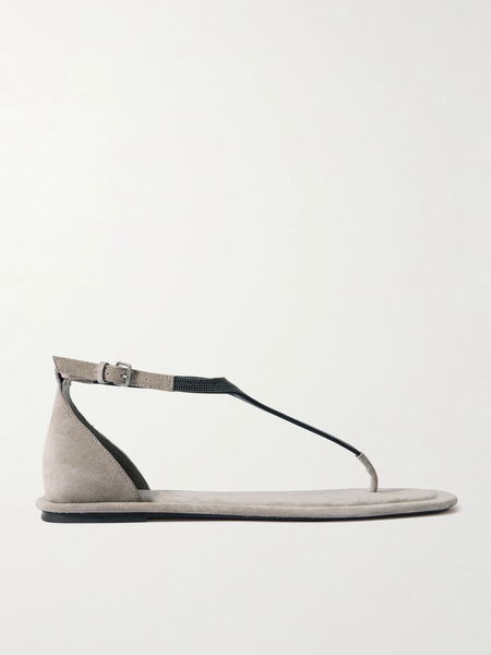  Brunello Cucinelli Brunello Cucinelli - Bead-embellished Suede Sandals - Taupe 