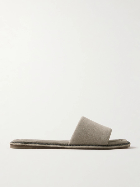  Brunello Cucinelli Brunello Cucinelli - Bead-embellished Suede Slides - Taupe 