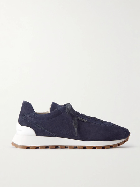  Brunello Cucinelli Brunello Cucinelli - Bead-embellished Suede Sneakers - Navy 