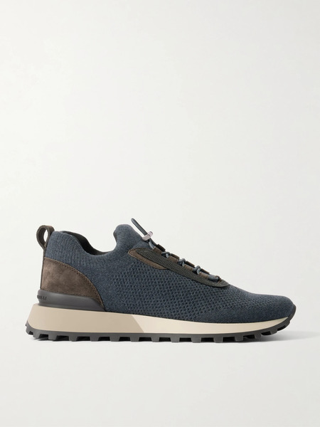  Brunello Cucinelli Brunello Cucinelli - Bead-embellished Suede-trimmed Wool-blend Sneakers - Navy 