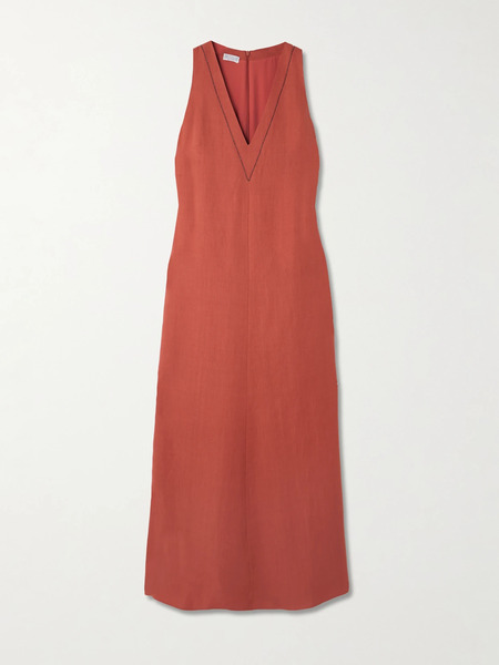 Brunello Cucinelli Brunello Cucinelli - Bead-embellished Twill Midi Dress - Orange 