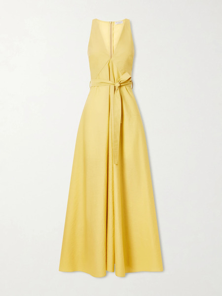  Brunello Cucinelli Brunello Cucinelli - Belted Cotton-blend Midi Dress - Mustard 