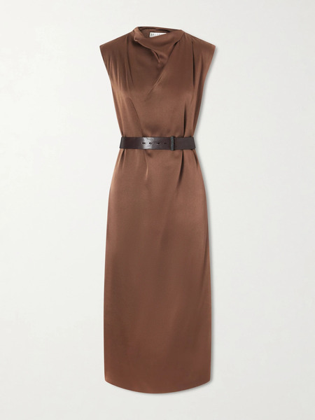  Brunello Cucinelli Brunello Cucinelli - Belted Satin Midi Dress - Dark Brown 